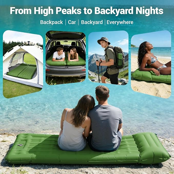 Sleeping Pad for Camping, 4.7" Thick Inflatable Sleeping Mat with 8 in Pillows & Built-in Foot Pump, Self Inflating Air Mattress Mat for Tent Hiking Essentials Gear