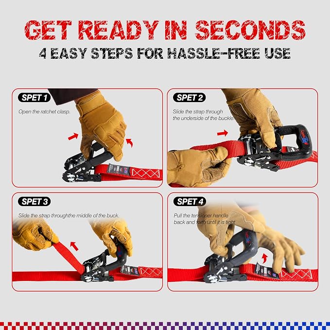 Ratchet Tie Down Straps, 5280lbs Break Strength, 1.6" x 16' Heavy Duty Ratchet Tie Down Strap Set with Padded Handles, Coated S Hook, Soft Loop for Trucks, ATV, UTV, Motorcycle, Cargo & More -Red