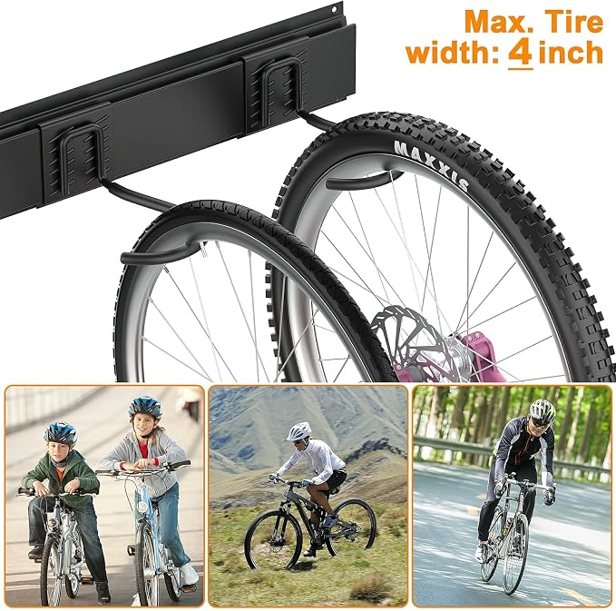 WALMANN Bike Hooks for Garage Wall, 6 Bikes Storage Rack Space Saving Wall Bike Mount Holds Up to 300 lbs, Vertical Bicycle Storage