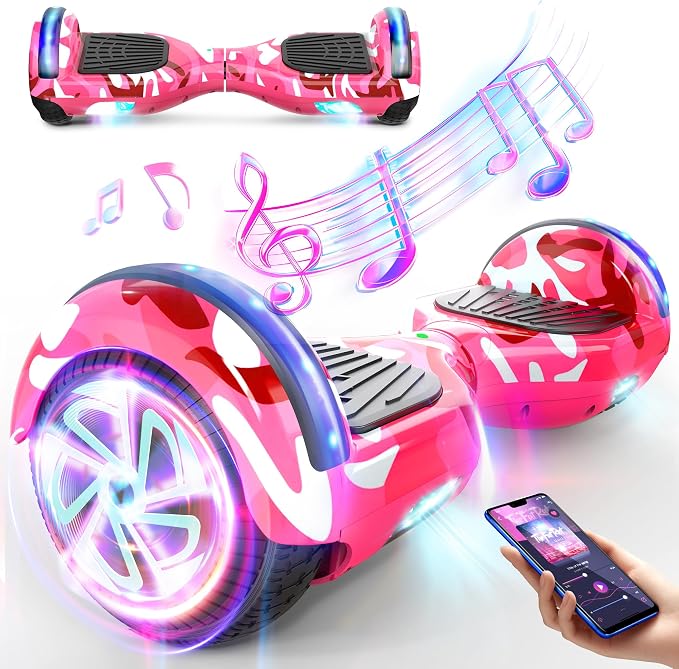 LIEAGLE Hoverboard, 6.5" Self Balancing Scooter Hover Board with Bluetooth Wheels LED Lights for Kids Adults