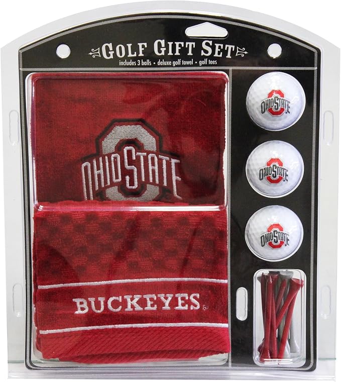 Team Golf NCAA Gift Set Embroidered Golf Towel, 3 Golf Balls, and 14 Golf Tees 2-3/4" Regulation, Tri-Fold Towel 16" x 22" & 100% Cotton