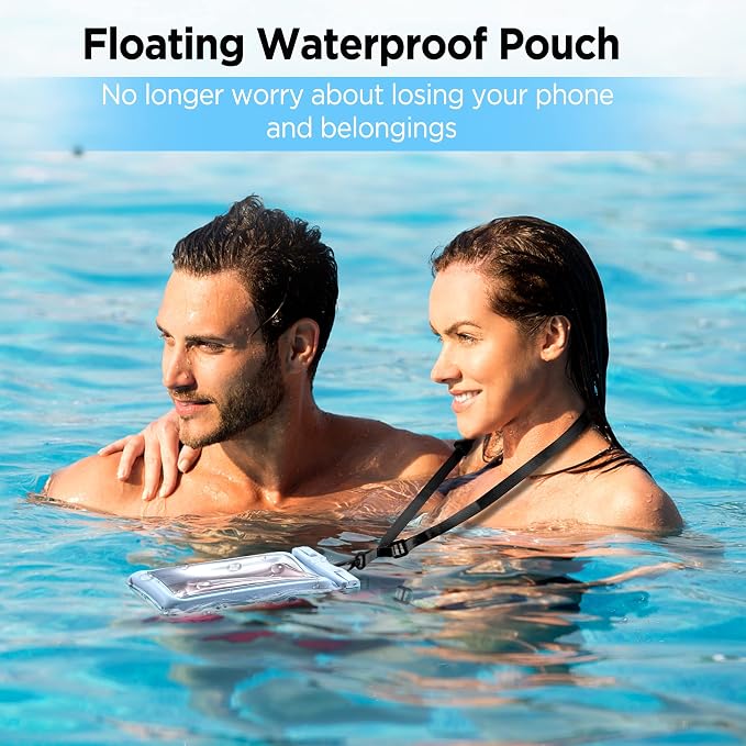 CACOE [Floatable] Floating Universal Waterproof Phone Case 2 Pack-Up to 7.0",Phone Pouch with Adjustable Neck Lanyard,IPX8 Cellphone Dry Bags for Vacation Water Activities（Black+Light Blue）