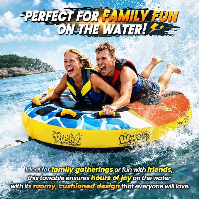 Heavy-Duty Towable Tube for Boating, Boat Tubes with Nylon Cover, Inflatable Water Sport Towables with Front Back Tow Points, Super Round Design