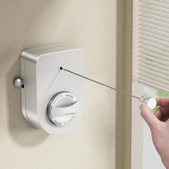 Mustorn Retractable Clothesline Indoor, Non-Sagging Outdoor Clothes Line Retracting Heavy Duty Clothes Drying Laundry Line Wall Mounted Stainless Steel Line-13.8 Feets (Single Line-White)