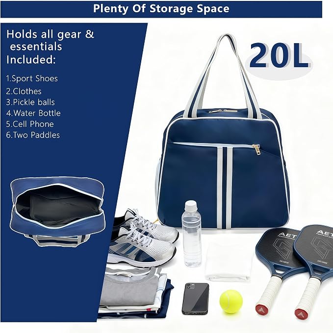 Pickleball Bag for Women Men, Large Pickleball Backpack with Shoe Compartment, Pickle Ball Bag with Paddle Cover Pocket Holds 2 Paddles