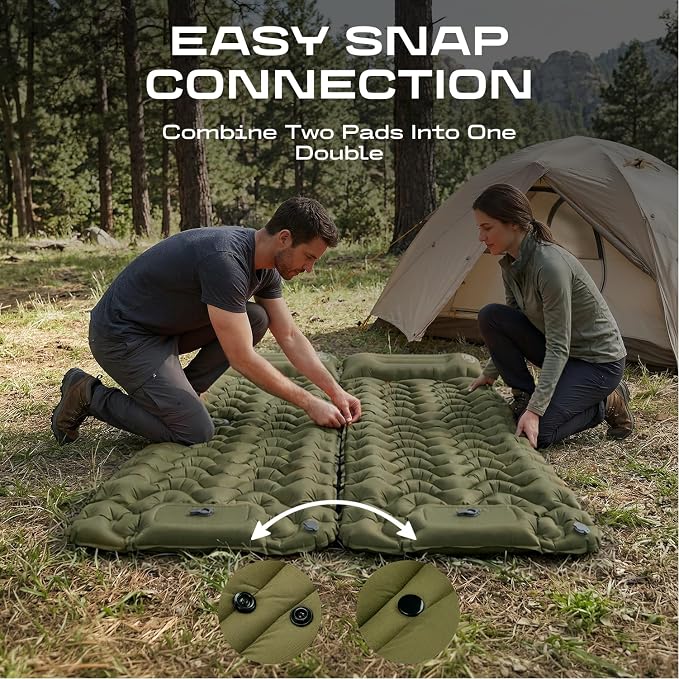 CKG Camping Sleeping Pad with Thermal Barrier, Ultralight Camping Mat 4in Thick with Pillow, Built-in Foot Pump Self Inflating Sleeping Pad for Hiking Tent Road Trip Car Camp Travel Gear, Green