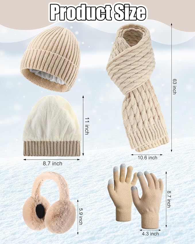 16 Pcs Women Hat Scarf Gloves Ear Muffs Set Winter Knitted Pom Beanie Hats Scarf Touch Screen Gloves for Men Adult Homeless