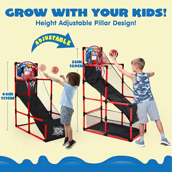JOYIN Red Arcade Basketball Game Set, Indoor Basketball Hoop for Kids 3+ Years Old, Easy Set Up Sports Toy with 4 Balls, Gifts for Boys and Girls