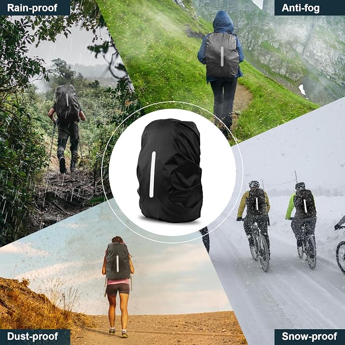 LAMA 2 Pack Waterproof Rain Cover for Backpack, Reflective Rainproof Protector for Anti-Dust and Anti-Theft, L Size (for 45L-55L Backpack), 2 Pcs Black