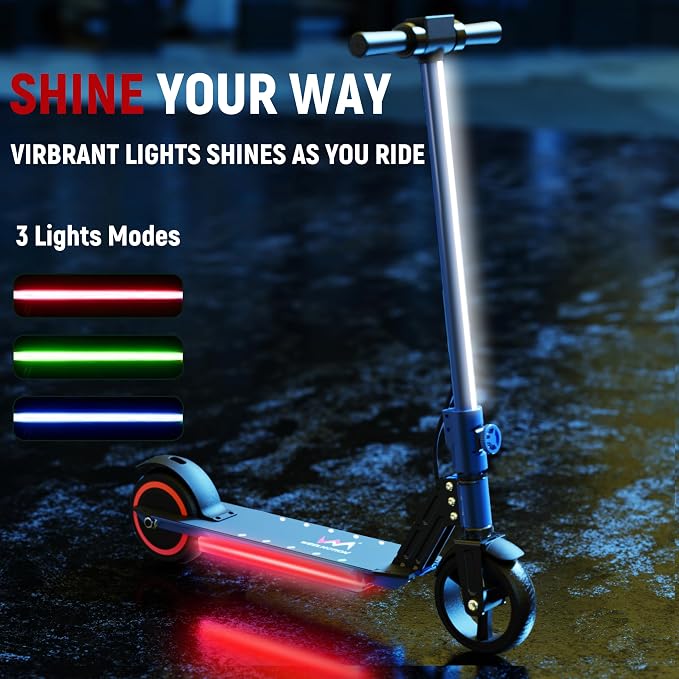 Classic Foldable Electric Scooter for Kids, Bright Front Lights, Shining Pedal Lights, LED Display, Dual Brakes 150W Motor Kids Electric Scooter, UL2272 Certified
