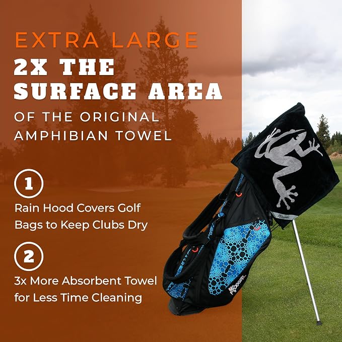 Frogger Extra Large Amphibian 2-in-1 Towel, Golf Bag Rain Hood, Cover Equipment When Raining, Clean with Wet Exterior, Dry with Interior