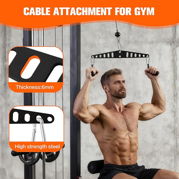 Multi-Grip LAT Pull Down Bar for Home Gym Fitness, Spreader Plate LAT Pulldown Attachments for Pulley System Cable Machine, Double to Single Cable Attachment Exercise Handle