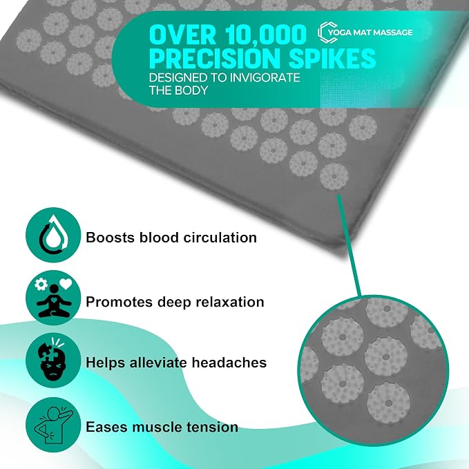 Sivan Health and Fitness Acupressure Mat and Pillow Set - Grounding Mat for Stress, Back & Neck Pain - Acupuncture Point Massage Mat for Muscle Relaxation, Sciatica, & Meditation - Includes Carry Bag