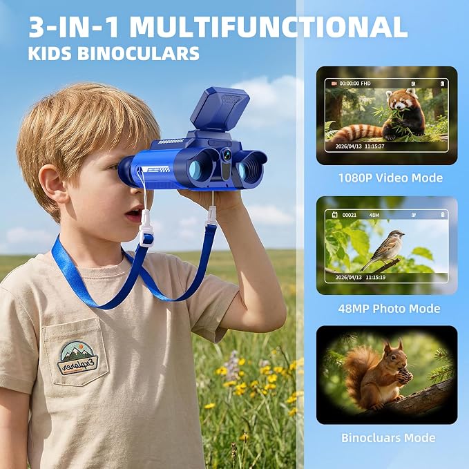 Binoculars for Kids with Night Vision, 2.4" IPS Screen Digital Binoculars with 20 Games & 8GB SD Card, 10X Optical Zoom, Rechargeable STEM Outdoor Toys Gifts for 4-12 Year Old Boys Girls
