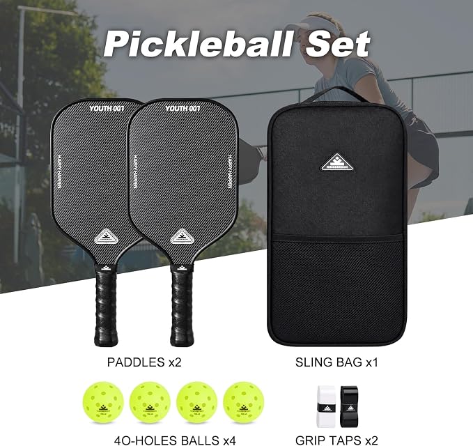 Carbon Fiber Pickleball Paddles Set of 2, with Balls, Bag & Grip Tape | Carbon Fiber Paddles with Honeycomb Core Deliver Spin, Control and Comfort for All Skill Levels
