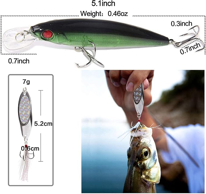 Saltwater Fishing Tackle Kit with Tackle Box Includes Surf Fishing Leader Rigs, Swimbait Lures, Hook Swivels, Fish Finder Rig, Sinker Weights, Fishing Gear and Equipment, Gift for Men