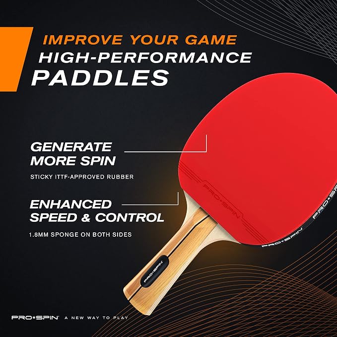 PRO-SPIN Ping Pong Paddles - High-Performance Set with Premium Table Tennis Rackets, 3-Star Ping Pong Balls, Compact Storage Case | Professional Quality Ping Pong Paddle Set | Indoor & Outdoor Games