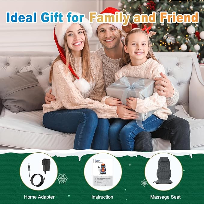 Back Massager with Heat, Full Body Massage Pad with Pillow Neck Support, Soft Plush Fabric Cover, Chair Massager with 3D Lumbar Truction and 8 Vibration Motors, Home Office Use