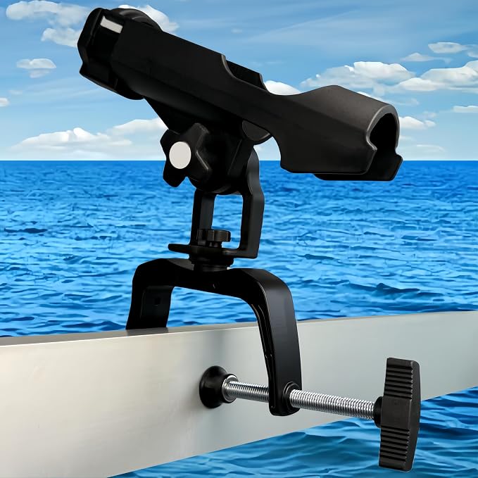 HiUmi Fishing Boat Rods Holder with Large Clamp Opening 360 Degree Adjustable Fishing Rod Racks Folding Holder