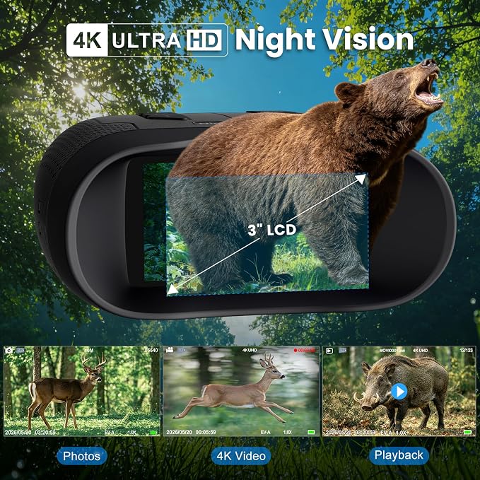 4K Night Vision Goggles for Adults, Infrared Night Vision Binoculars with 8X Digital Zoom, 1670FT Range with 32GB Card for Hunting, Wildlife Observation Camping, Security and Outdoor Use