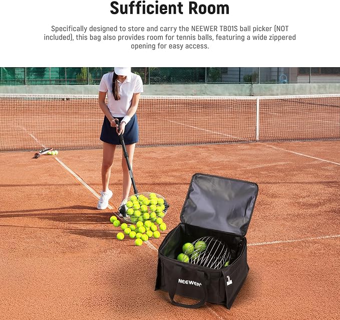 NEEWER Tennis Ball Hopper, Pickleball Retriever Collector Basket Cart Holder Tennis Court Equipment Accessory for Training Teaching