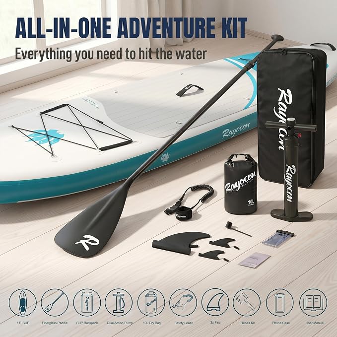 Inflatable Stand Up Paddle Board 11'×34" Extra Wide SUP, Ultra-Stable for Adults & Dog, 450lbs, Dual Chamber Pump, Fiberglass Paddle, Military Grade Dual Layer