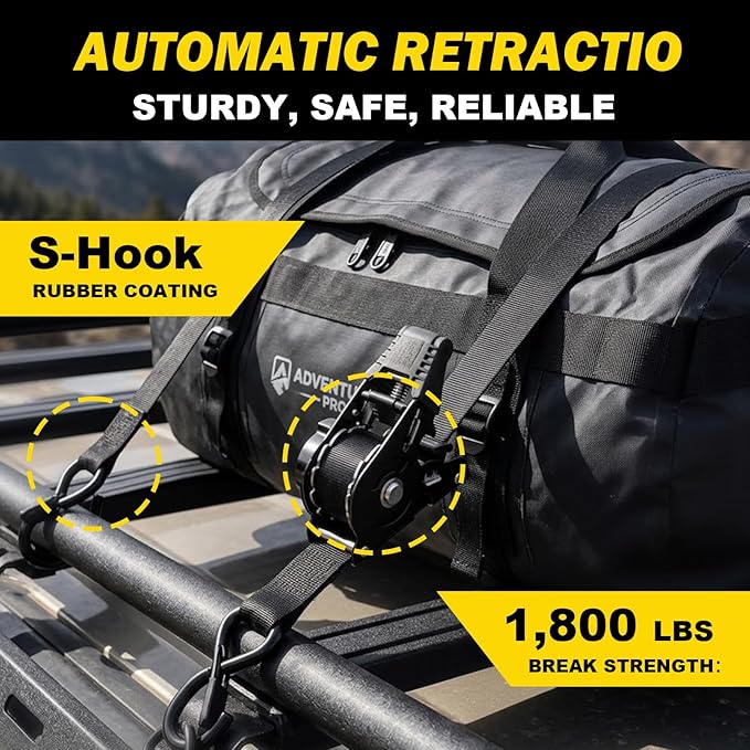 Retractable Ratchet Strap Heavy Duty 2 Pack 10 FT 1800 LB Break Strength Ratchet Tie Down with Safety Lock S Hooks and Soft Loop Tie Down,Easy Retract for Motorcycle,Truck Securing Cargo,Car.