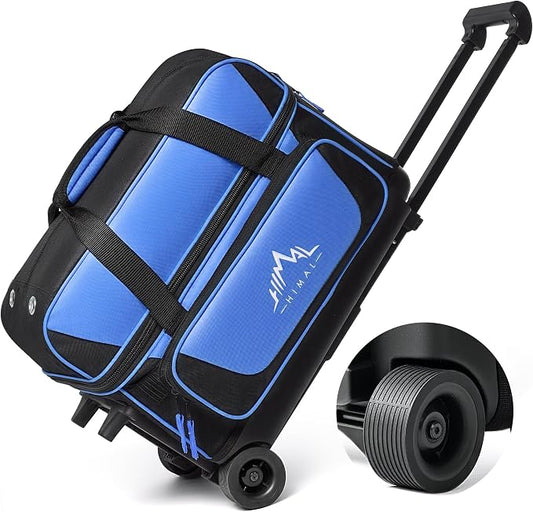 GoHimal Double Roller 2 Ball Bowling Bag with Separate Shoe Compartment for Bowling Shoes (Up To US Mens Size 15) and Oversized Accessory Pocket, Retractable Handle - Extends to 40"