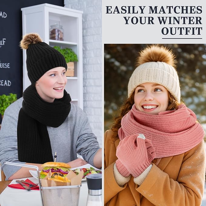 16 Pcs Women Hat Scarf Gloves Ear Muffs Set Winter Knitted Pom Beanie Hats Scarf Touch Screen Gloves for Men Adult Homeless