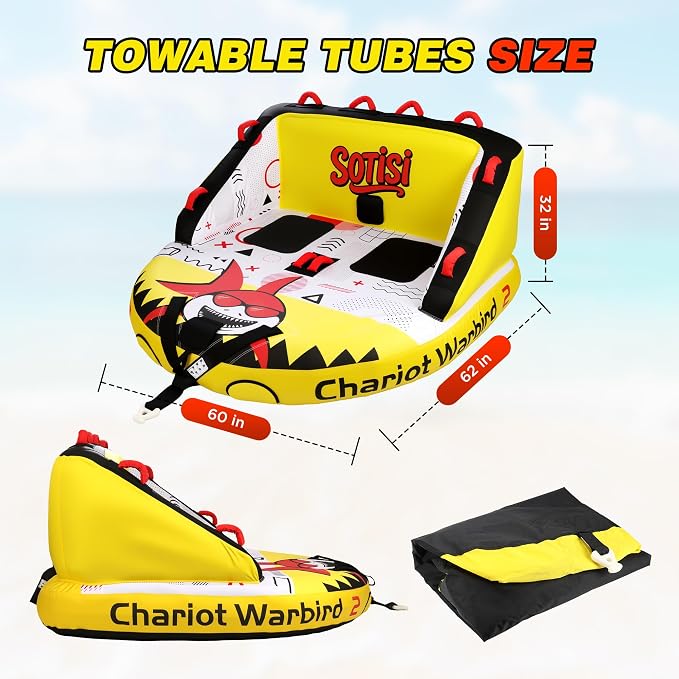 Towable Tube for Boating, 1–2 Person Inflatable Towable Tube with Quick Connect, Heavy Duty 840D Nylon Water Tube for Lake & Water Sports