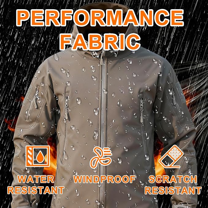 Men's Military Tactical Jacket Fleece Lined Hooded Mens Softshell Jacket Waterproof Windproof and Warm Winter Coat