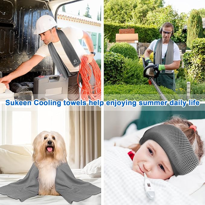 Sukeen Cooling Towel 20 Pack (40"x12") Ice Towel,Bulk Breathable Chilly Twoles,Microfiber Towel for Neck Face for Yoga,Sport,Running,Gym,Workout,Camping,Fitness,Travel & More Activities, Dark Gray