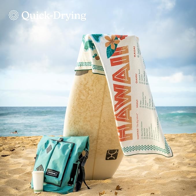 Nomadix Original Towel - Perfect for Beach, Pool, Travel, Camping, Yoga - Made with Recycled Materials - Super Absorbent - Sand Resistant - Hawaii Map - 72.5x30