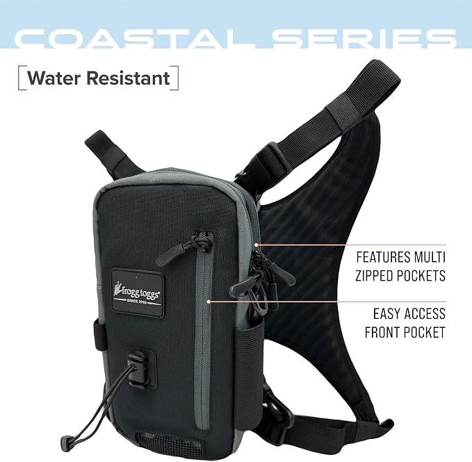 FROGG TOGGS Hightide Fishing Chest Pack, Easy Hands-Free tackle storage bag with built-in Rod Support