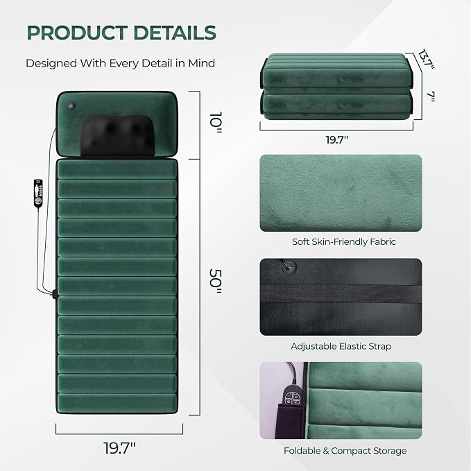 Full Body Massage Mat with Heat, Detachable Massager Pad for Deep Tissue Pain Relief, 10 Vibrating Motors for Relaxation at Home or Office