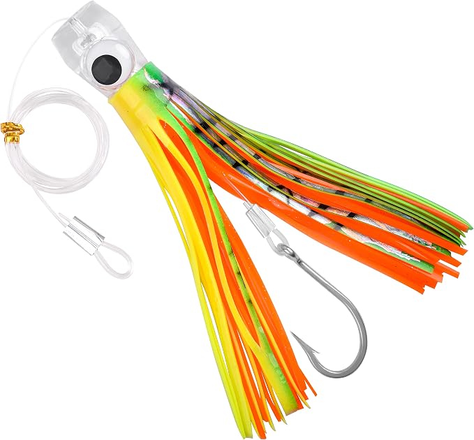 Trolling Lures Saltwater for Tuna Mahi Marlin Wahoo Dolphin Shark Offshore Trolling Baits with Squid Skirt Big Game Fishing Lures Deep Sea Squid Skirts Rig 6/9 inch