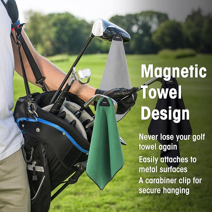 Batiyeer Magnetic Golf Towel Bulk 16" x 16" Microfiber Fabric Towels with Clip Waffle Absorbent Strength Magnet Golf Accessories Ball Cleaner for Carts Men