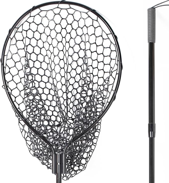High Strength Large Landing Net - Rubber Fishing Net with Long Telescoping Handle & Soft Rubber Netting, Landing Nets for Fishing, Ideal for Boat, Pier, River Angling