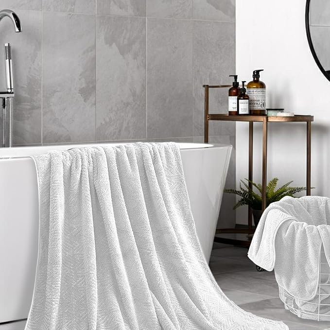 CHINO White Bath Towels Set, 2 Oversized Large Towels/2 Hand Towels/4 Washcloths,Quick Dry Super Soft Absorbent Shower Bathroom Towel Set Hotel Spa Towel (8 Pack)