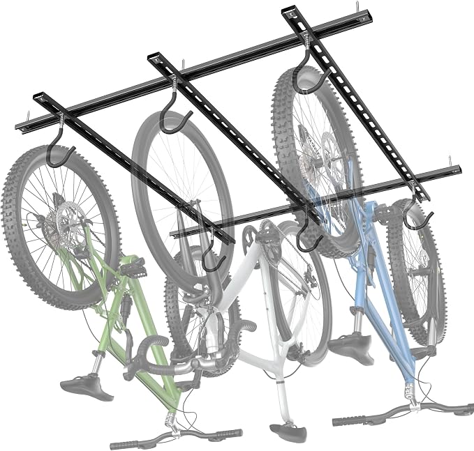 WALMANN Garage Ceiling Bike Rack, Adjustable Overhead Bicycle Storage System – Stores 3 Bikes Horizontally or 6 Bikes Vertically, Ceiling-Mount Bike Hanger for Road & Mountain Bikes