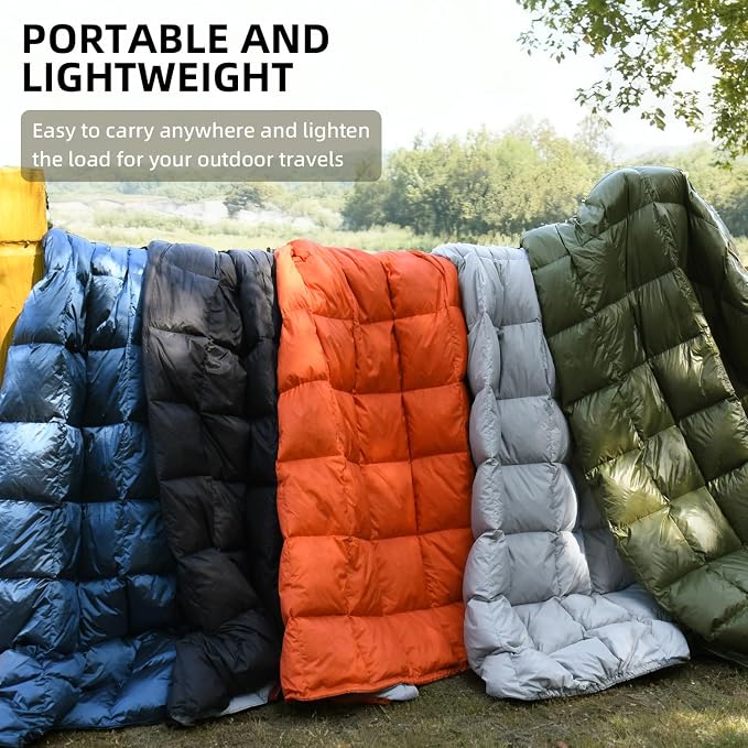 Down Camping Blanket - Lightweight, Packable, Warm & Puffy Outdoor Travel Quilt for Sleep, Hiking, Backpacking, Stadium, Festivals, Water-Resistant Sleeping Bag 55"x79"