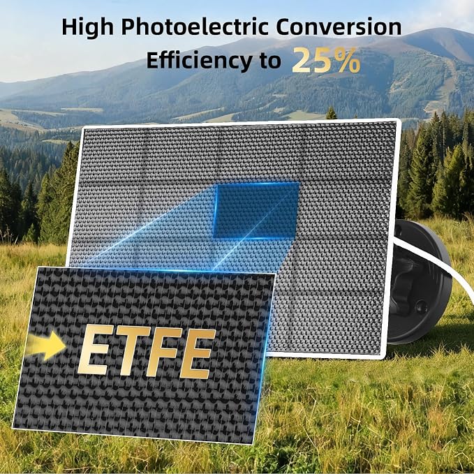 LIYVZ 5W Solar Panel for Security Camera, Solar Panel with Battery 8000mAh | Rechargeable Li-ion Battery, 3-in-1 Micro USB & USB C & DC, 25% High Efficiency, ETFE Film, IP65 Waterproof