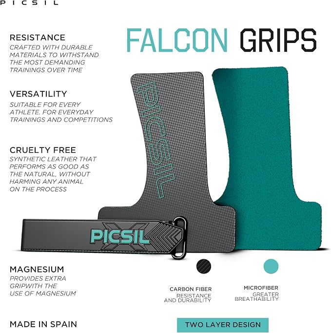 PICSIL | Falcon Grips | Grip All Surfaces and Bar Types | Use with Magnesium | Carbon Fibre Material | for Crosstrainig, WOD, Gym & Calisthenics |