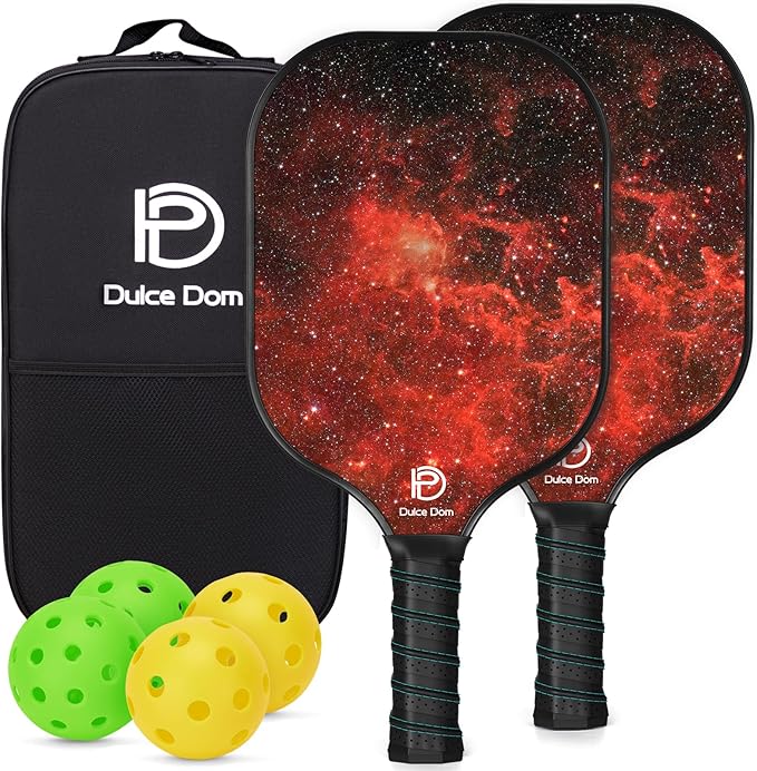 Dulce DOM Pickleball Paddles Set of 2/4 - USAPA Approved, 4 Indoor Outdoor Pickleball Balls, Fiberglass Surface Paddle Racket with Cover Bag, Ideal Training Equipment Gift for Men & Women