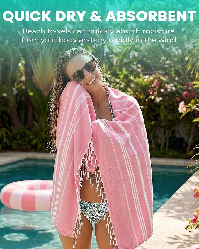 2 Packs Cotton Turkish Beach Towels Quick Dry Sand Free Soft Absorbent Extra Large Xl Big Blanket Adult Oversized Bath Pool Swim Towel Lightweight Thin Sandless Fast Drying Compact No Sand Packabl