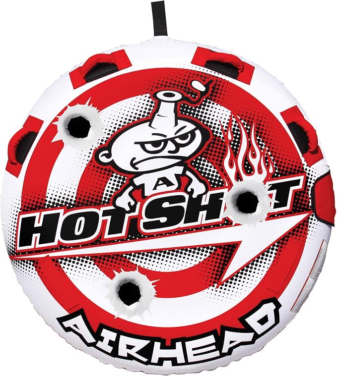 Airhead Hot Shot Towable 1-2 Rider Tube for Boating and Water Sports, Double-Stitched Full Nylon Cover & Speed Safety Valve for Easy Inflating & Deflating
