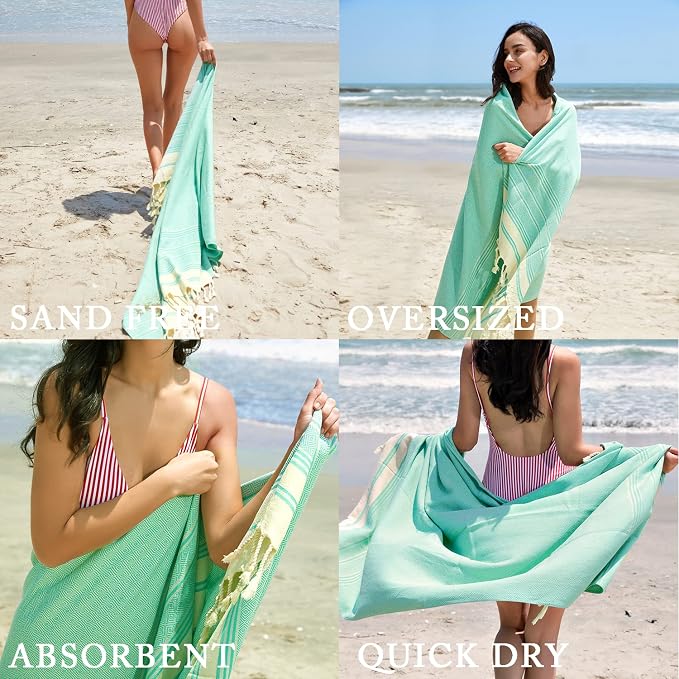 Your Choice Turkish Beach Towel (71x41) - 100% Cotton Turkish Towel, Sand Free Quick Dry Oversized, Lightweight Compact Travel Towel - Color Mint Green