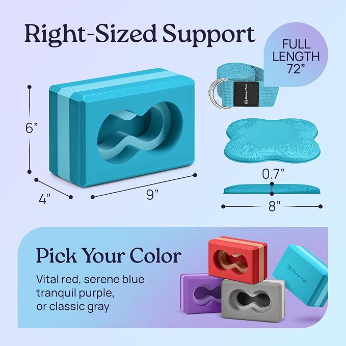 Deep-Zen® Yoga Blocks Wrist Support; Yoga Blocks 2 Pack with Knee Pads and Strap to Put Less Weight on Wrists; Durable, Versatile Yoga Brick Exercise Block Set, Blocks Yoga
