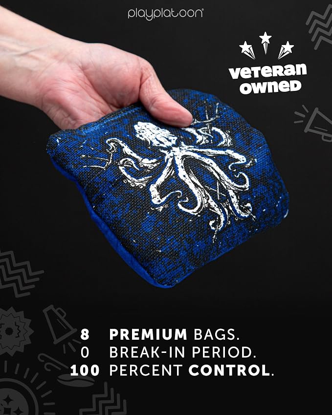 Play Platoon Pro Cornhole Bags Set of 8 - Professional Dual Sided Slick and Sticky Side Competition Corn Hole Bags - Tournament Series