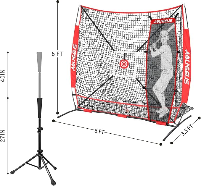 6'X6' Baseball Softball Practice Net,Pitching Net,Batting Net,with Batting Tee,Dummy Batter,Bonus Strike Zone Target and Bow Frame,for Hitting,Pitching,Catching